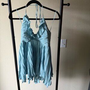 Free People Light Blue Ruffled halter Blouse